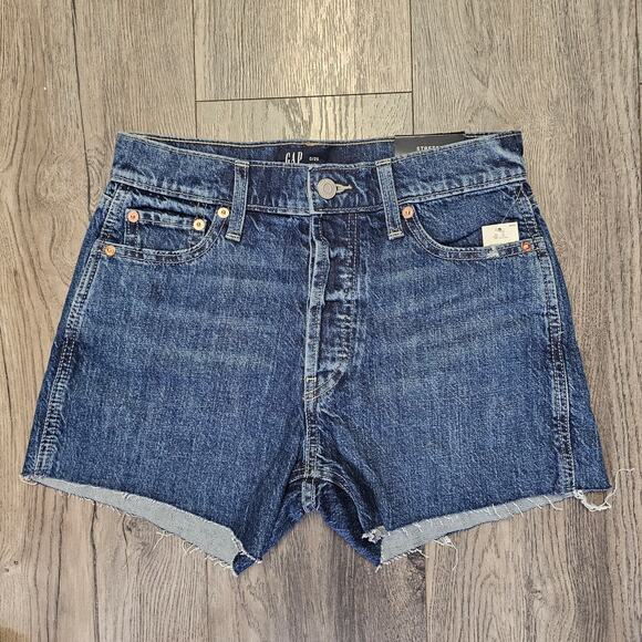 GAP Women's Cheeky Cut Off Denim Shorts Sz 25 High Rise Boho Stretch Cotton Blue - Picture 10 of 10